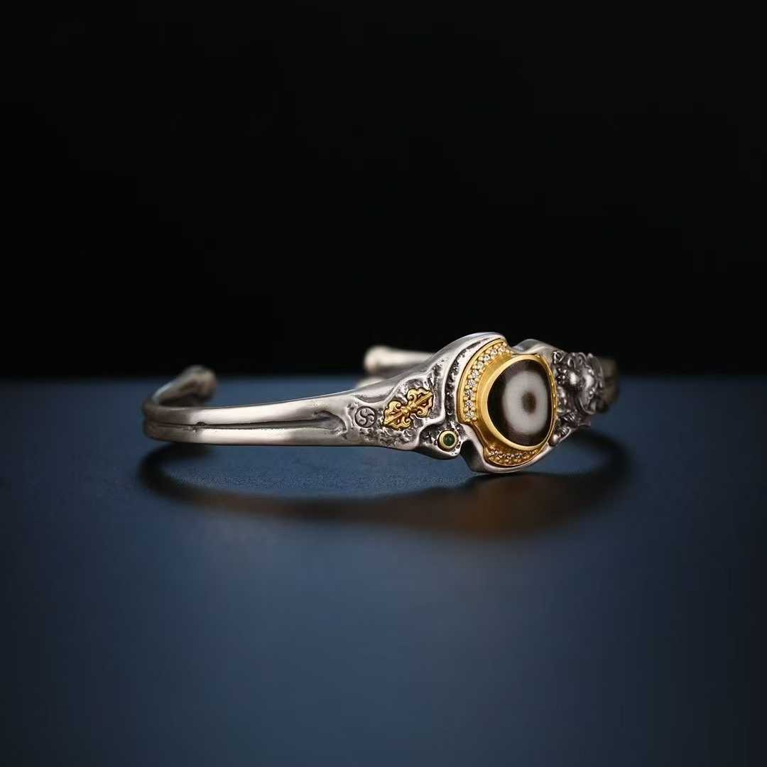 Sacred Tibetan Shitala Master bracelet, crafted from 925 silver with fine inlay, spiritual jewelry.