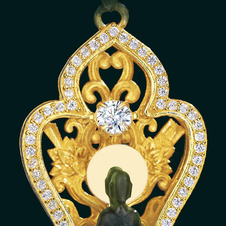 Healing Stone Necklace Featuring Pagodite Qing in Tibetan Buddhist Design