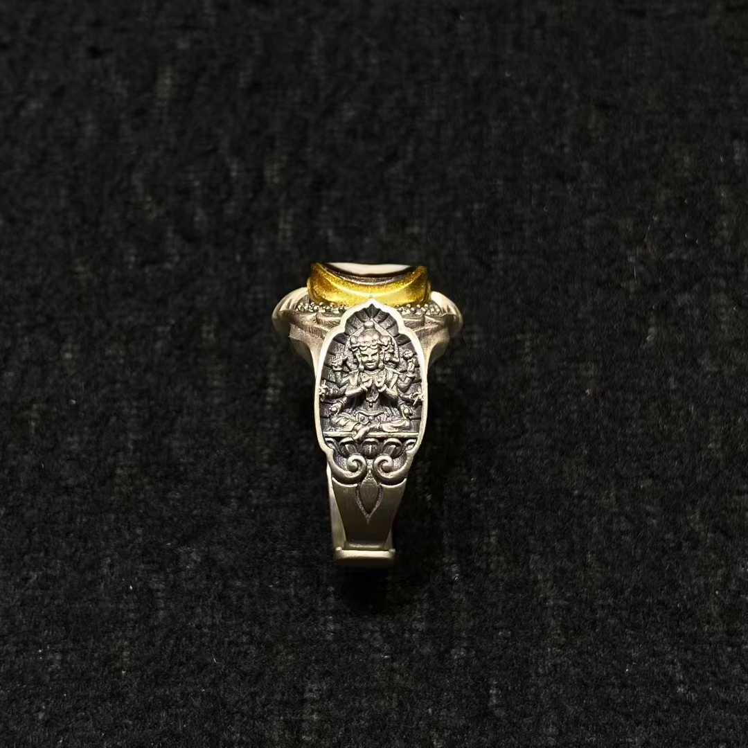 Tibetan Buddhist silver Marici ring as a protective spiritual talisman