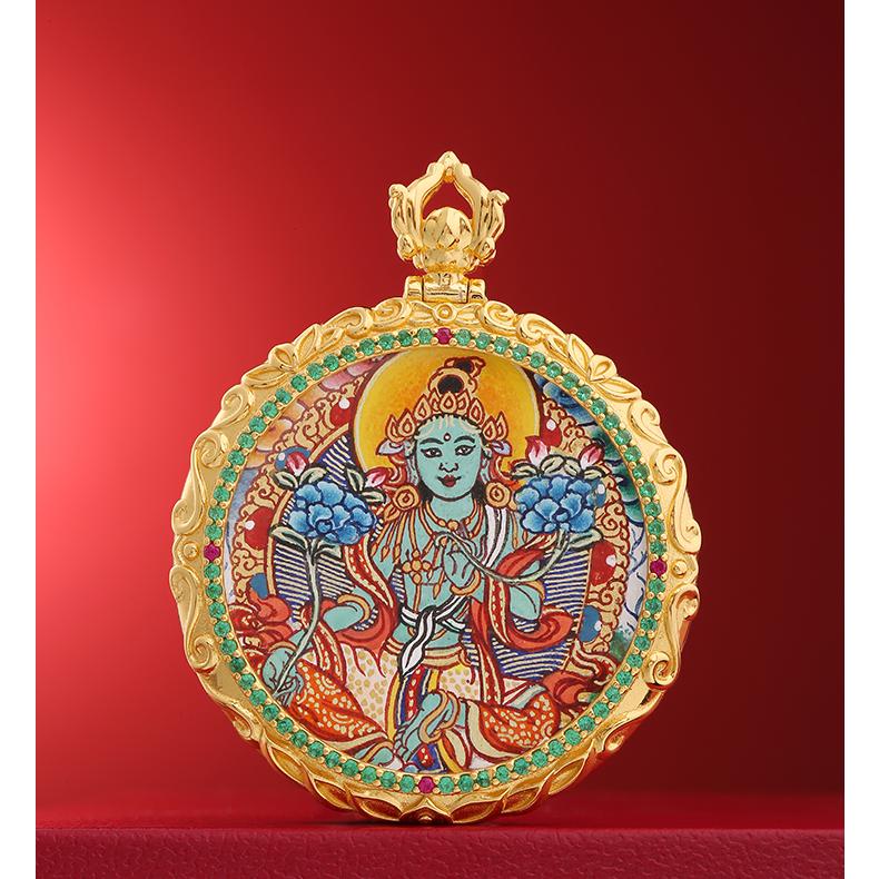 Spiritual Thangka pendant necklace promoting mindfulness and inner peace.
