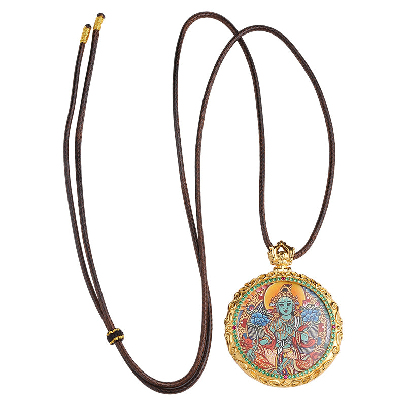 Handcrafted Tibetan Buddhist silver Thangka pendant symbolizing divine blessings.