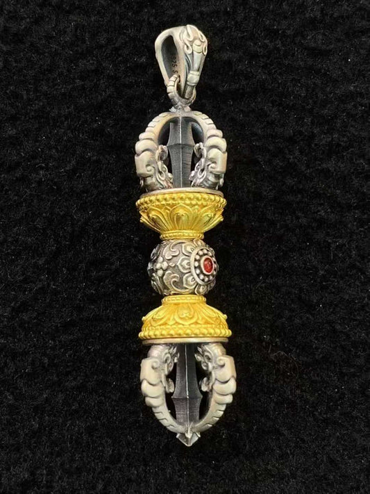 Handmade S925 Tibetan-Buddhist Vajra pendant featuring ritual jewelry art.