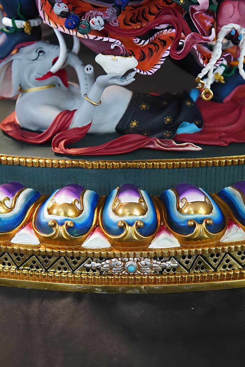 Tibetan Buddhist six-armed Mahakala brass statue, hand-painted and handmade, authentic Tibetan Buddhist statues craftsmanship.