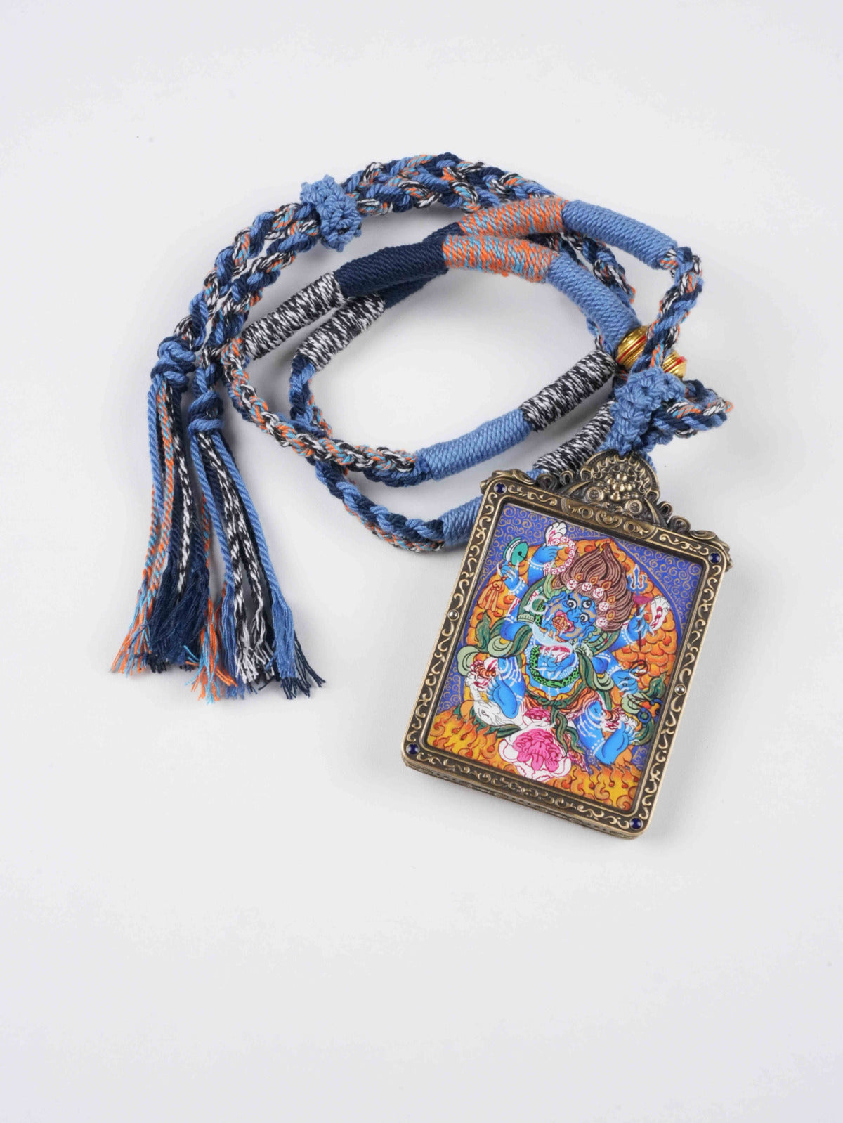 Miniature Six-Armed Mahakala Tibetan Thangka handcrafted to bring prosperity and spiritual awakening.
