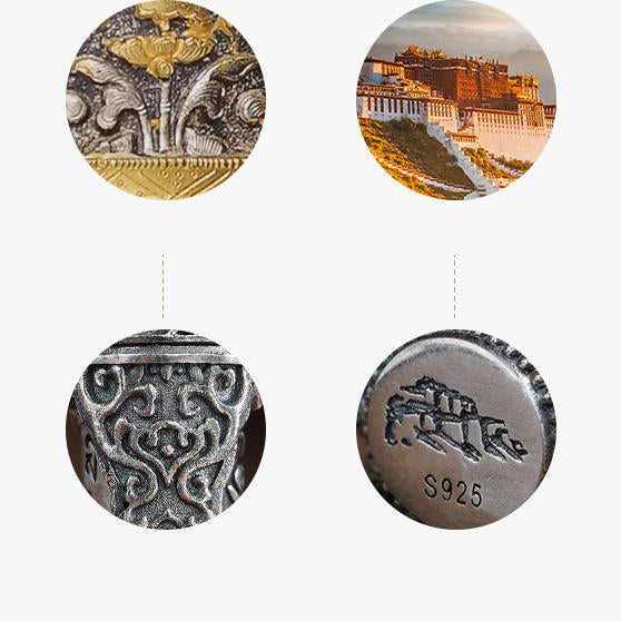 Sacred Mantia Wheel Amulet in 925 Silver, Tibetan Buddhist Spiritual Jewelry