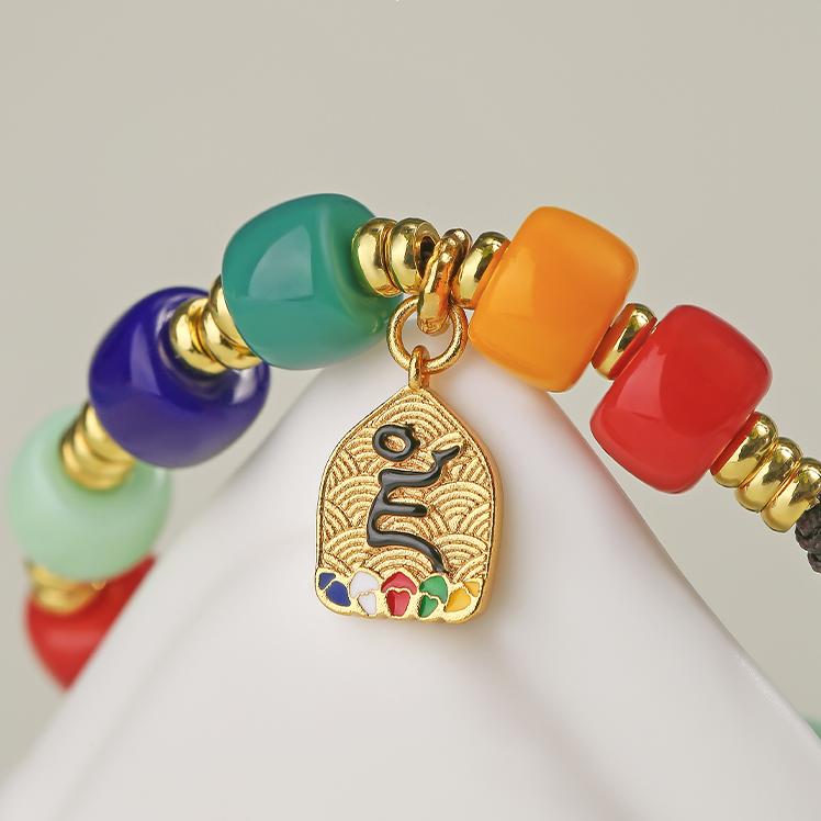 Tibetan-Buddhist handmade glass bracelet inspired by Sherpa heritage and Buddhist art