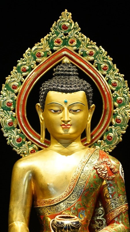 Pure Handmade Shakyamuni Buddha Gilt Painted Figure, Authentic Tibetan Buddhist Statues