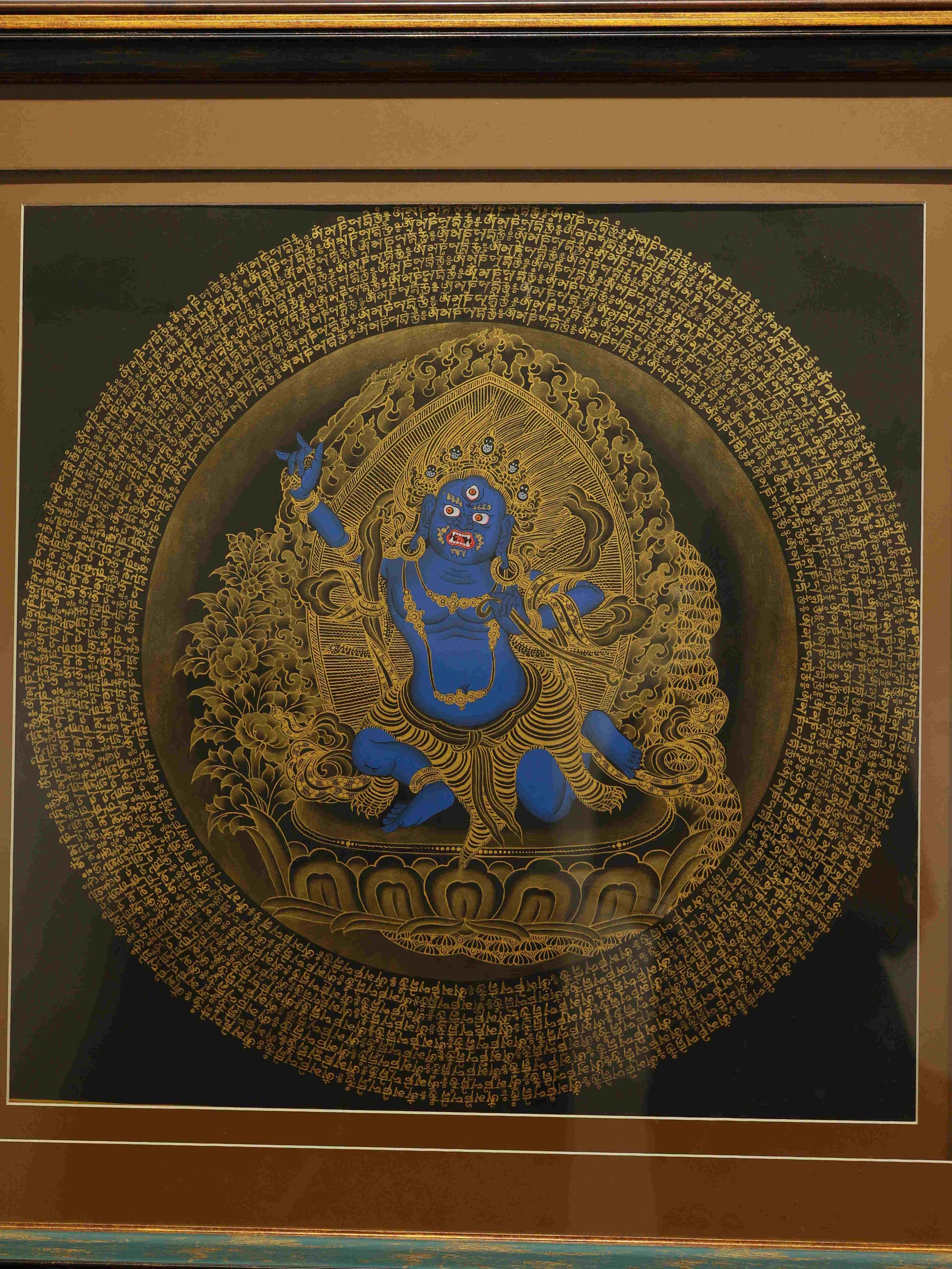 Handcrafted Mahakala Thangka art, perfect for shrine, meditation, or wellness space decoration.
