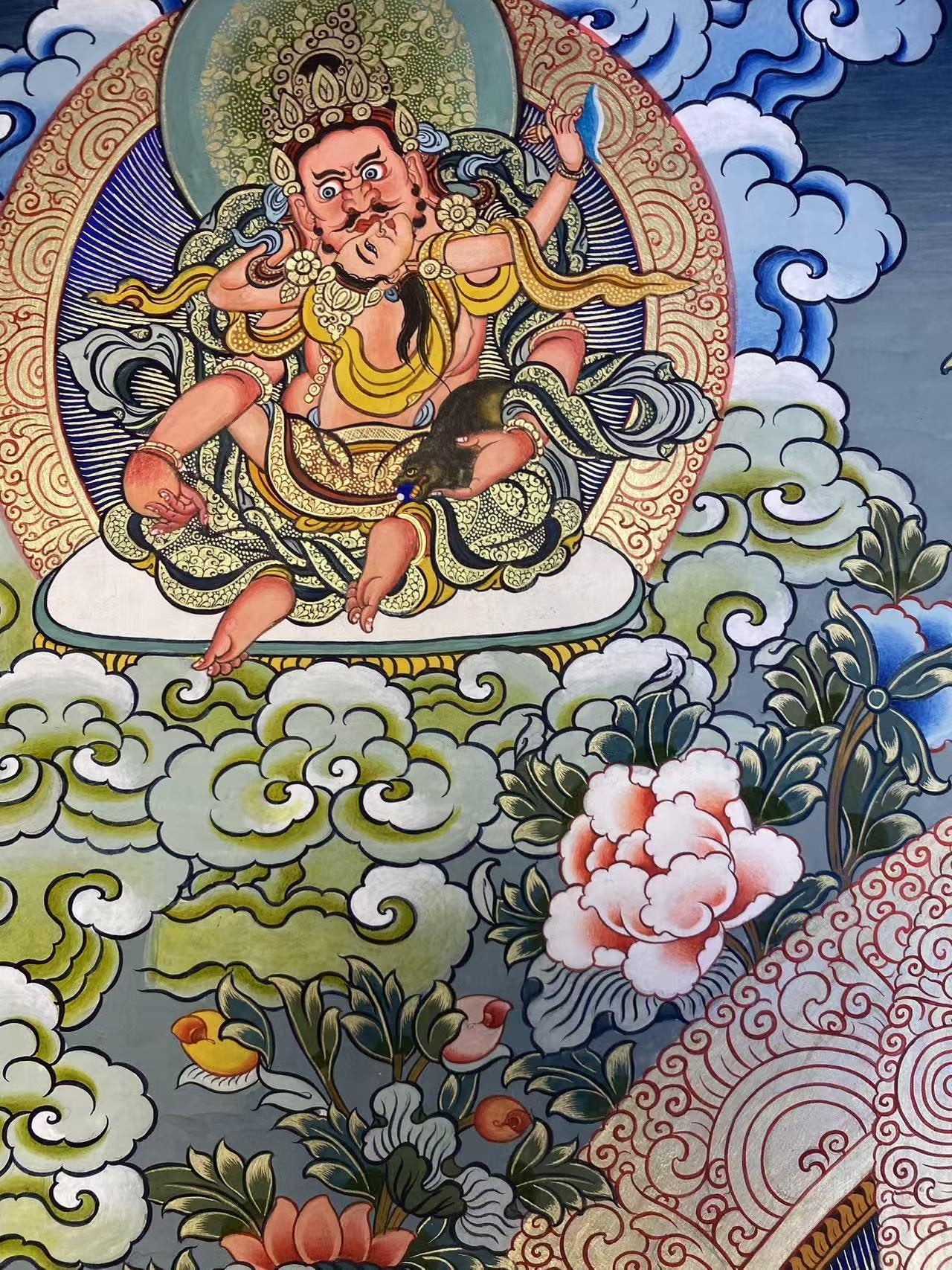 Tibetan Buddhist Thangka Painting - Five Wealth Gods to bring wealth and positive energy.