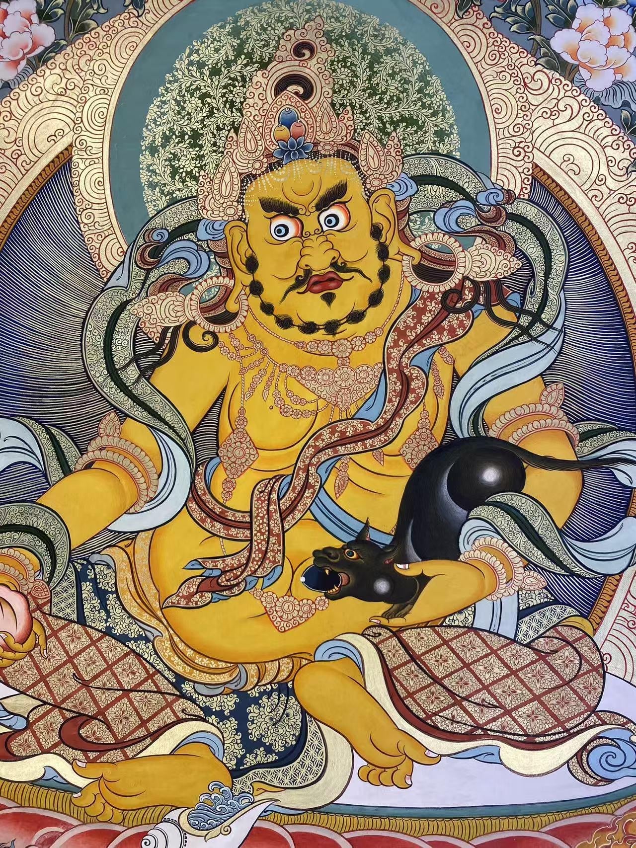 Five Ways of Wealth Deities Thangka Painting for financial success and prosperity.