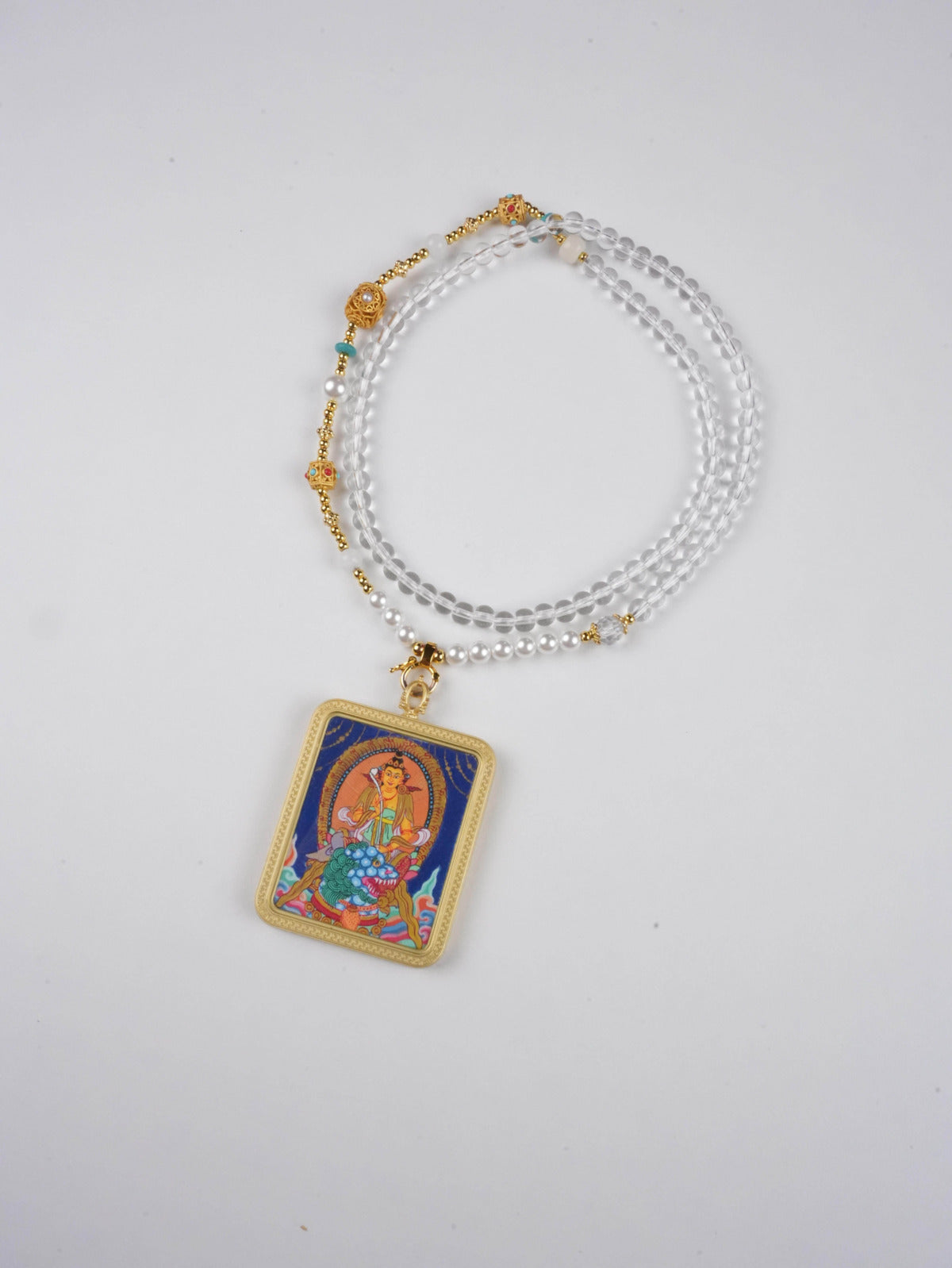  Tibetan Thangka of Manjushri Wisdom Amulet Jewelry - Wearable Buddhist art pendant symbolizing wisdom and enlightenment, crafted with natural mineral pigments.