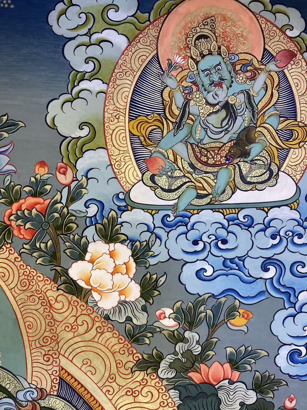 Five Wealth Gods Thangka Painting for attracting fortune, wealth, and success.
