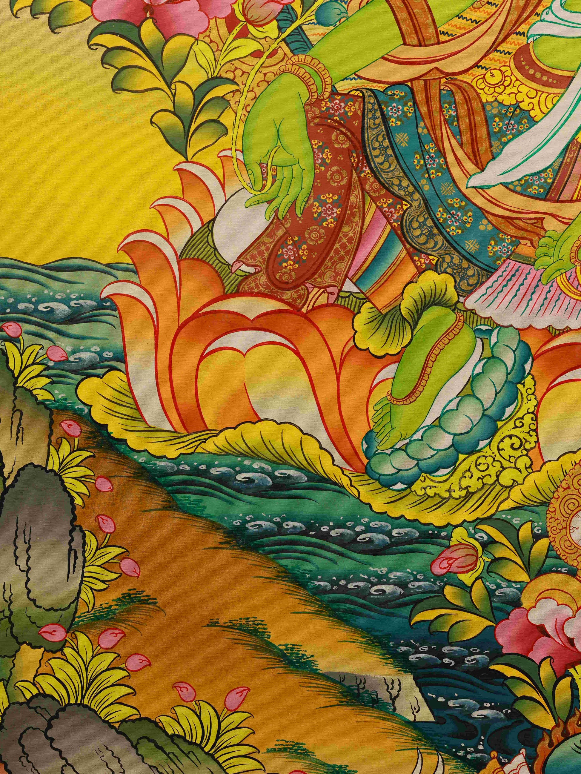  Tibetan Thangka of Green Tara - Handmade with Mineral Colors Art