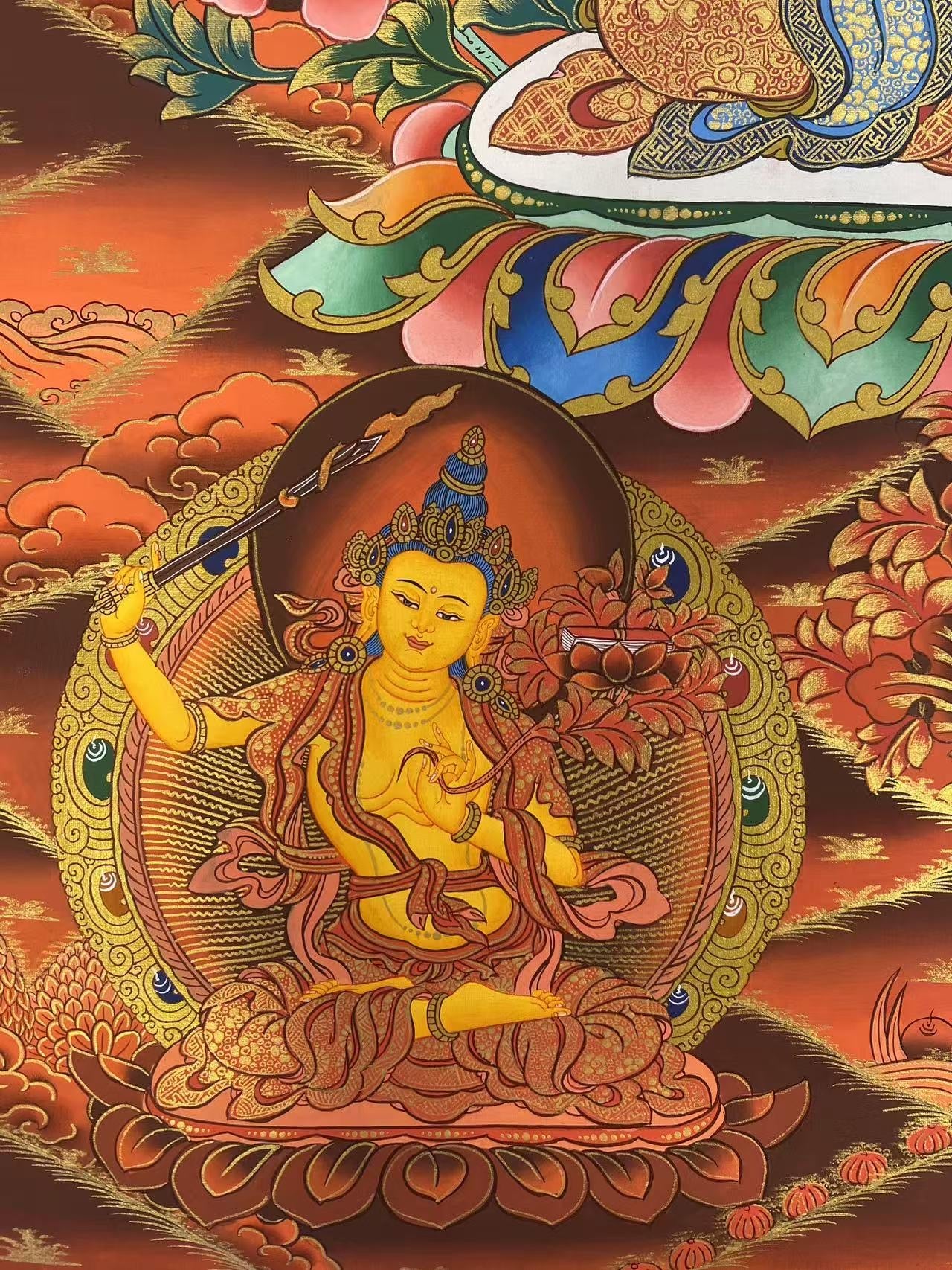 Tibetan Thangka Painting of Four-Armed Guan Yin - Symbol of Compassion and Mercy