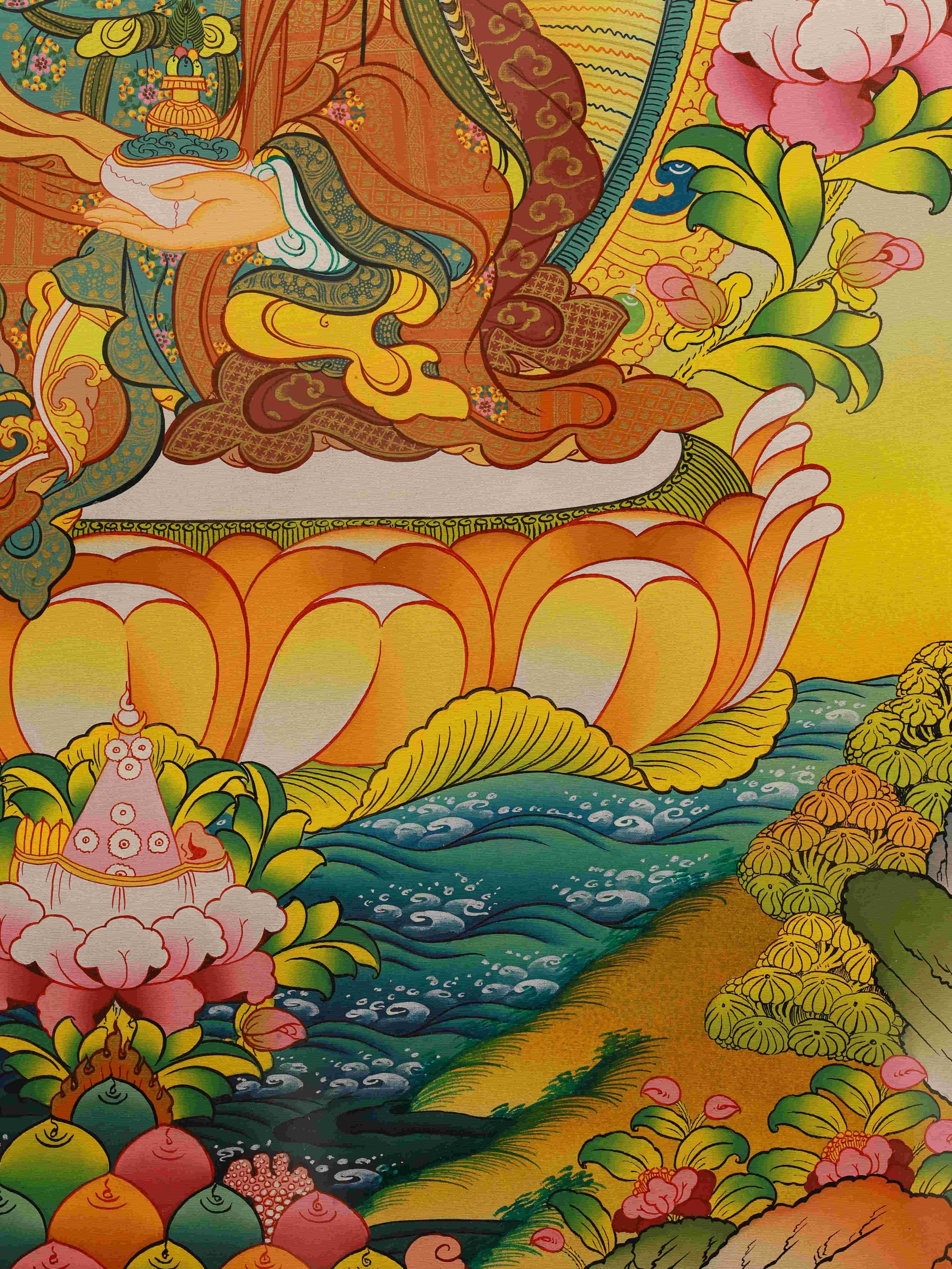  Tibetan Buddhist Padmasambhava Thangka - Handmade Sacred Artwork