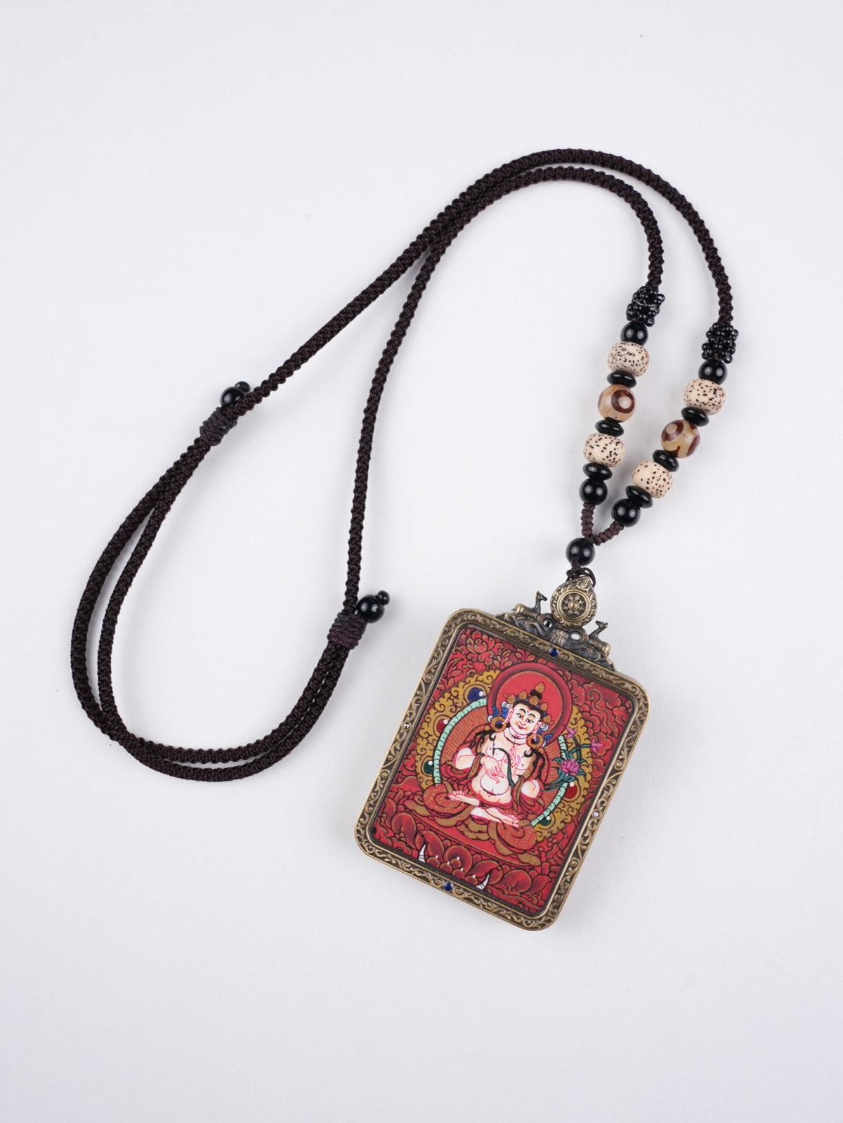 Traditional Tibetan Thangka of Manjushri Bodhisattva, entirely hand-painted on authentic thangka canvas