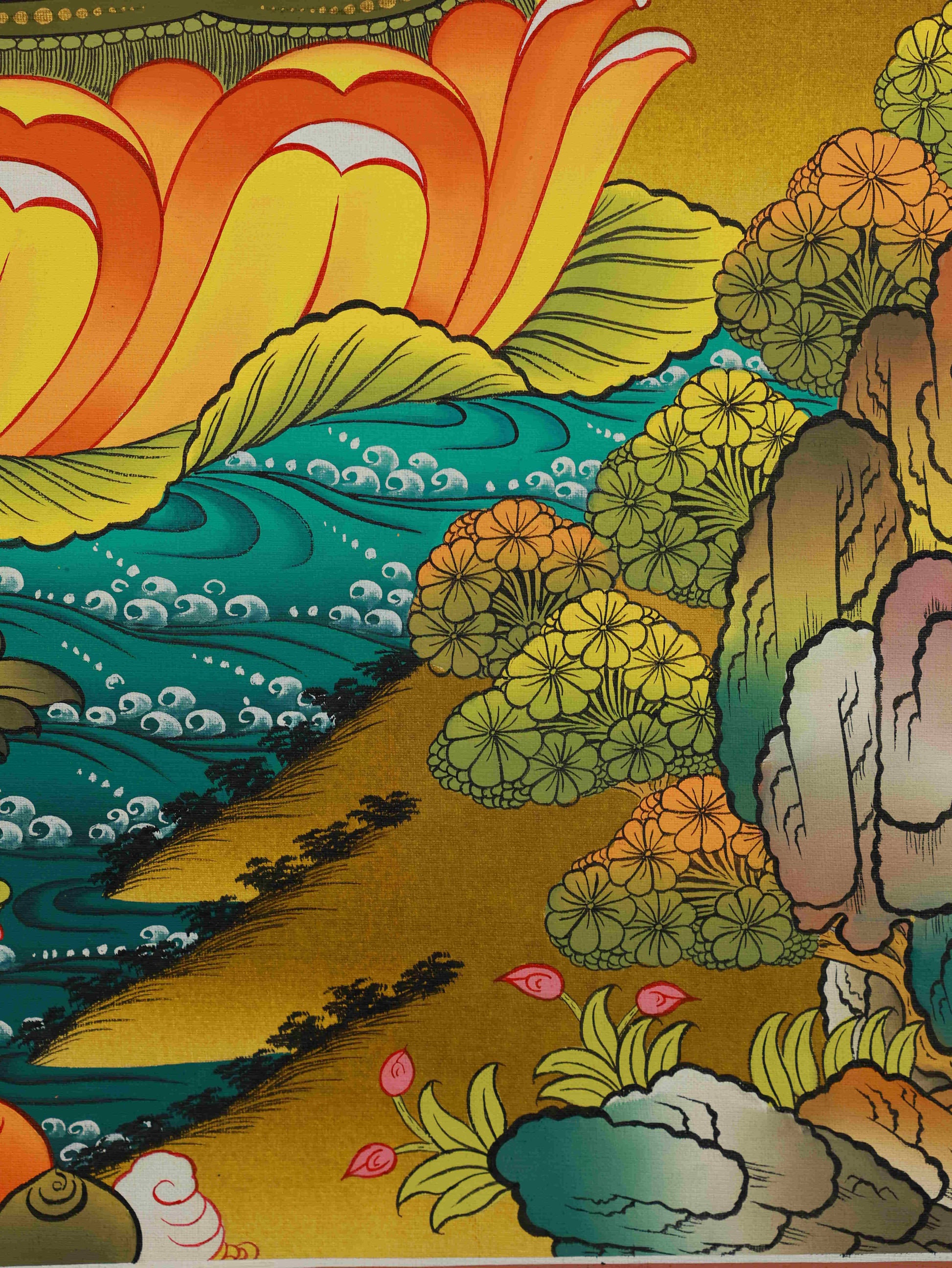 Handcrafted Tibetan Thangka of Vajrasattva in Yab-Yum posture – detailed sacred painting on canvas.