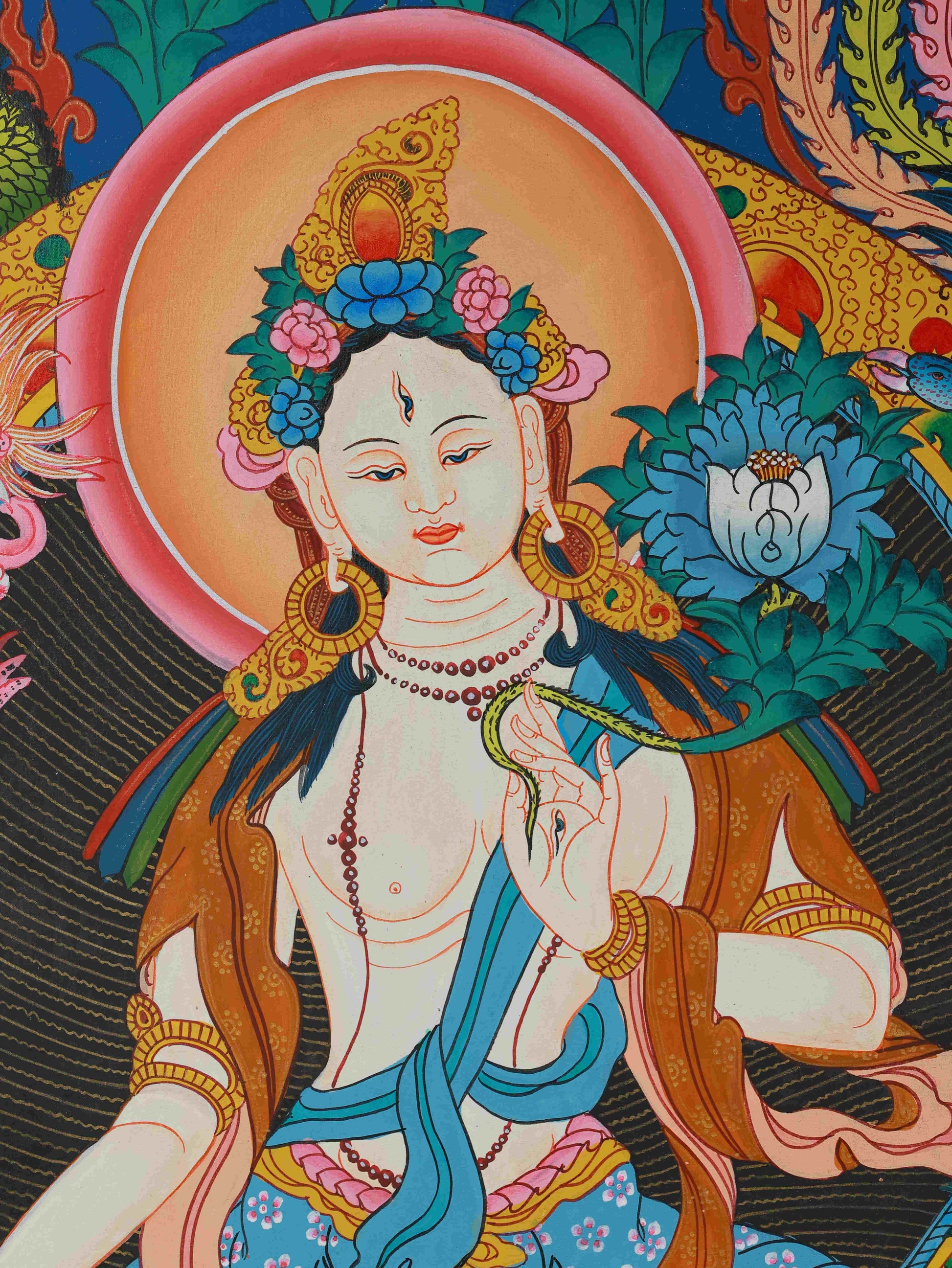 Hand Painted White Tara Thangka - Traditional Art with Mineral Pigments
