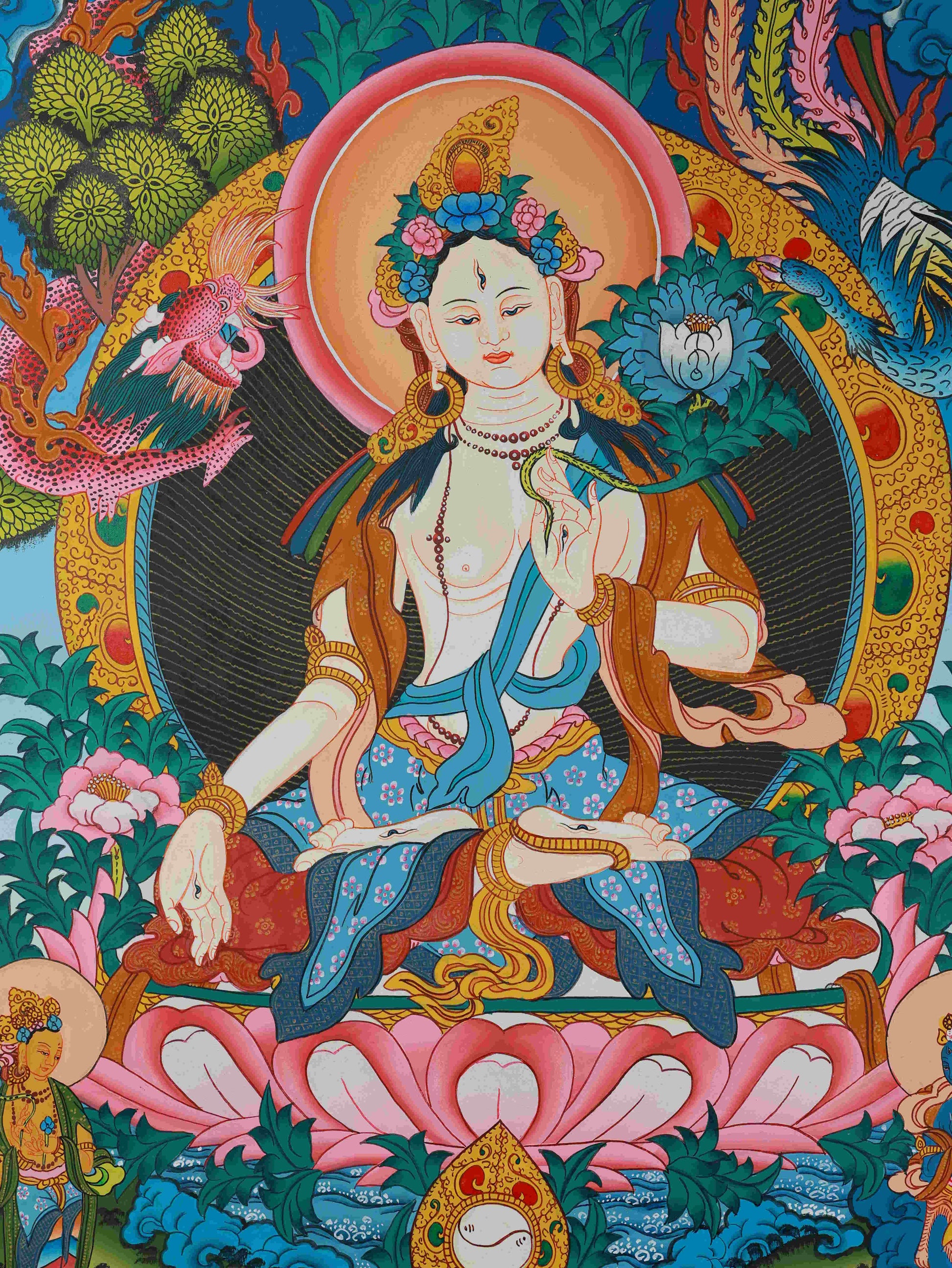 Tibetan Buddhist Thangka Painting - White Tara for Long Life and Blessings

