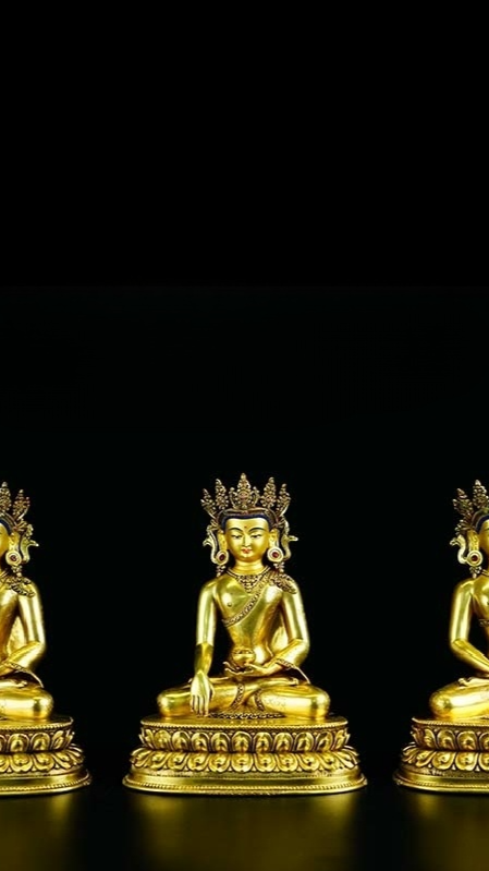 Alt Text: Tibetan Buddhist Three Buddhas statue, gilded with gold and expertly handcrafted, embodying the timeless teachings of Buddhism and the wisdom of the Three Buddhas.