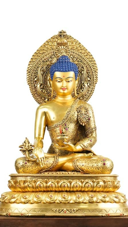 Alt Text: Handcrafted Tibetan Buddhist Three Buddhas statue with mineral pigment artwork, embodying the timeless teachings and wisdom of the Buddha.