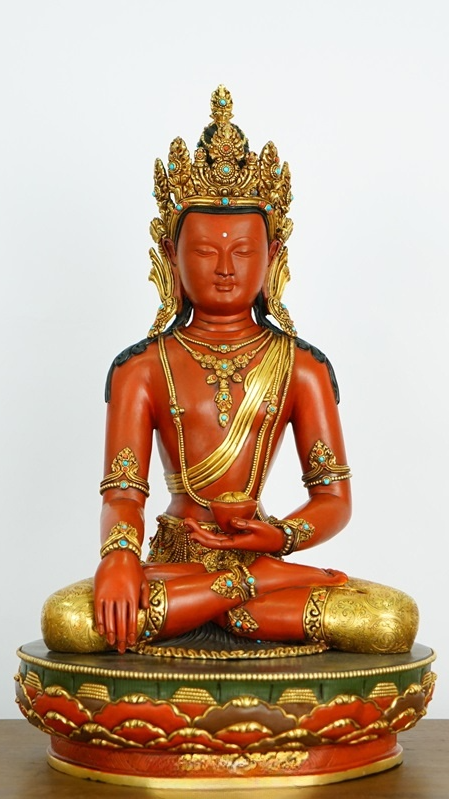 Tibetan Buddhist Three Buddhas Statue with Mineral Paint - Hand-Painted Buddha Statue Art