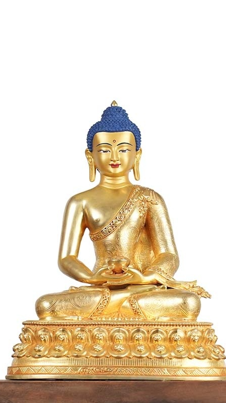 Alt Text: Handcrafted Tibetan Buddhist Three Buddhas statue with mineral pigment artwork, embodying the timeless teachings and wisdom of the Buddha.