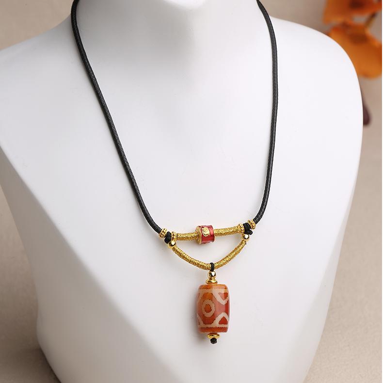 Adjustable Tibetan Buddhist Mala Necklace with Three-Eye Dzi Bead