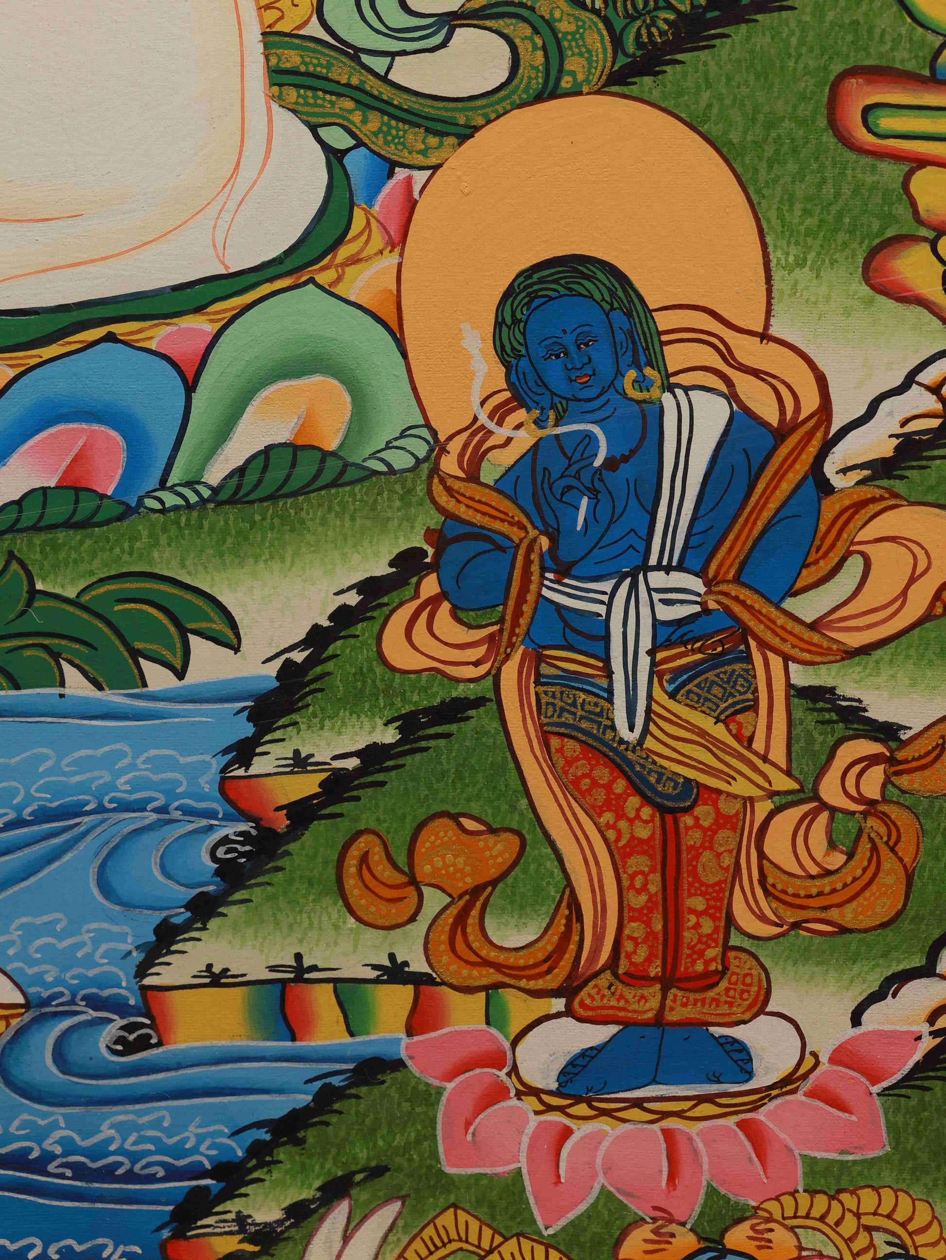 Pure handmade Samantabhadra Thangka painting using natural mineral pigments.