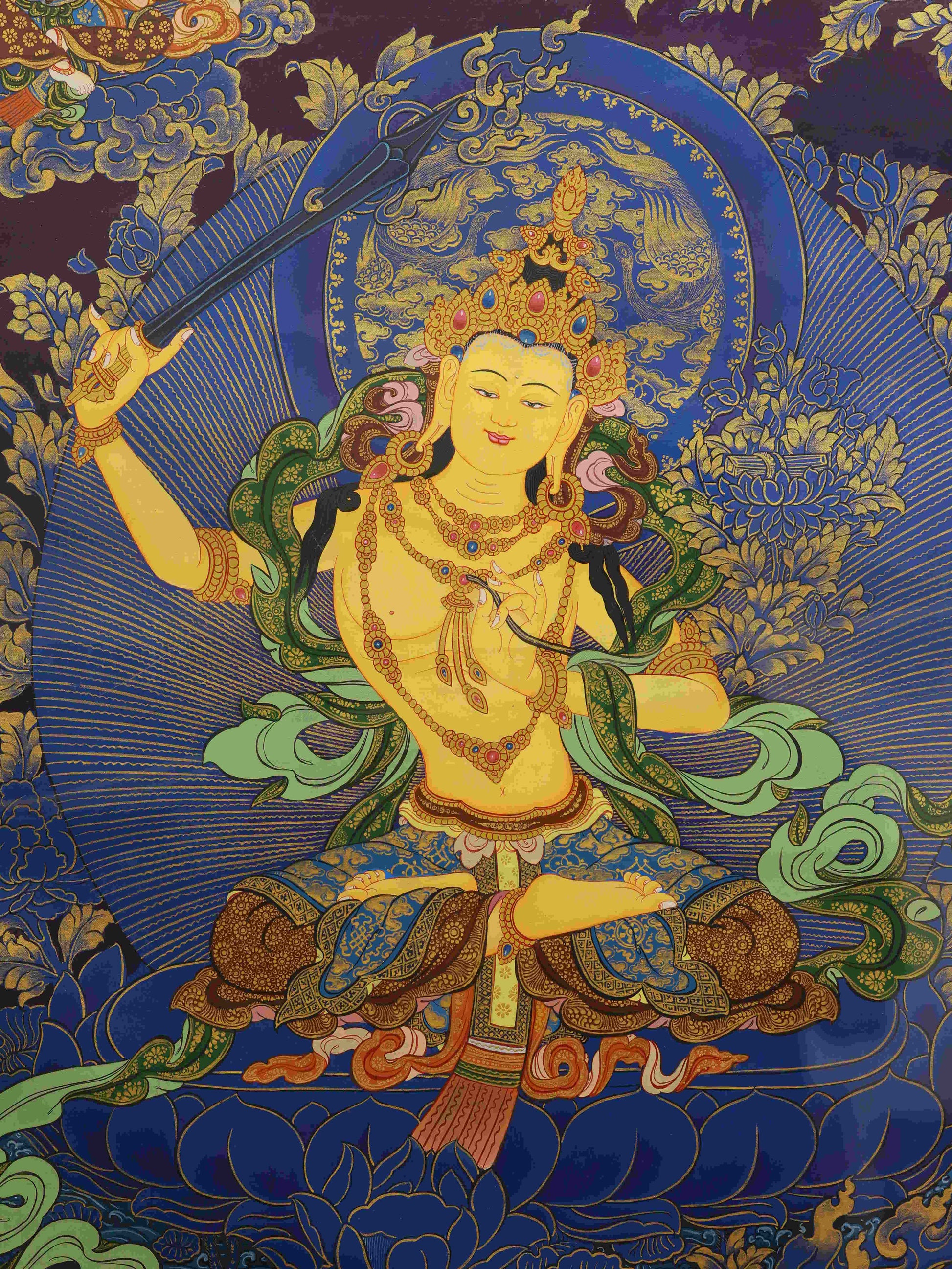 tibetan-buddhist-manjushri-thangka-tibetan-buddha-art-hand-painted-with-gold