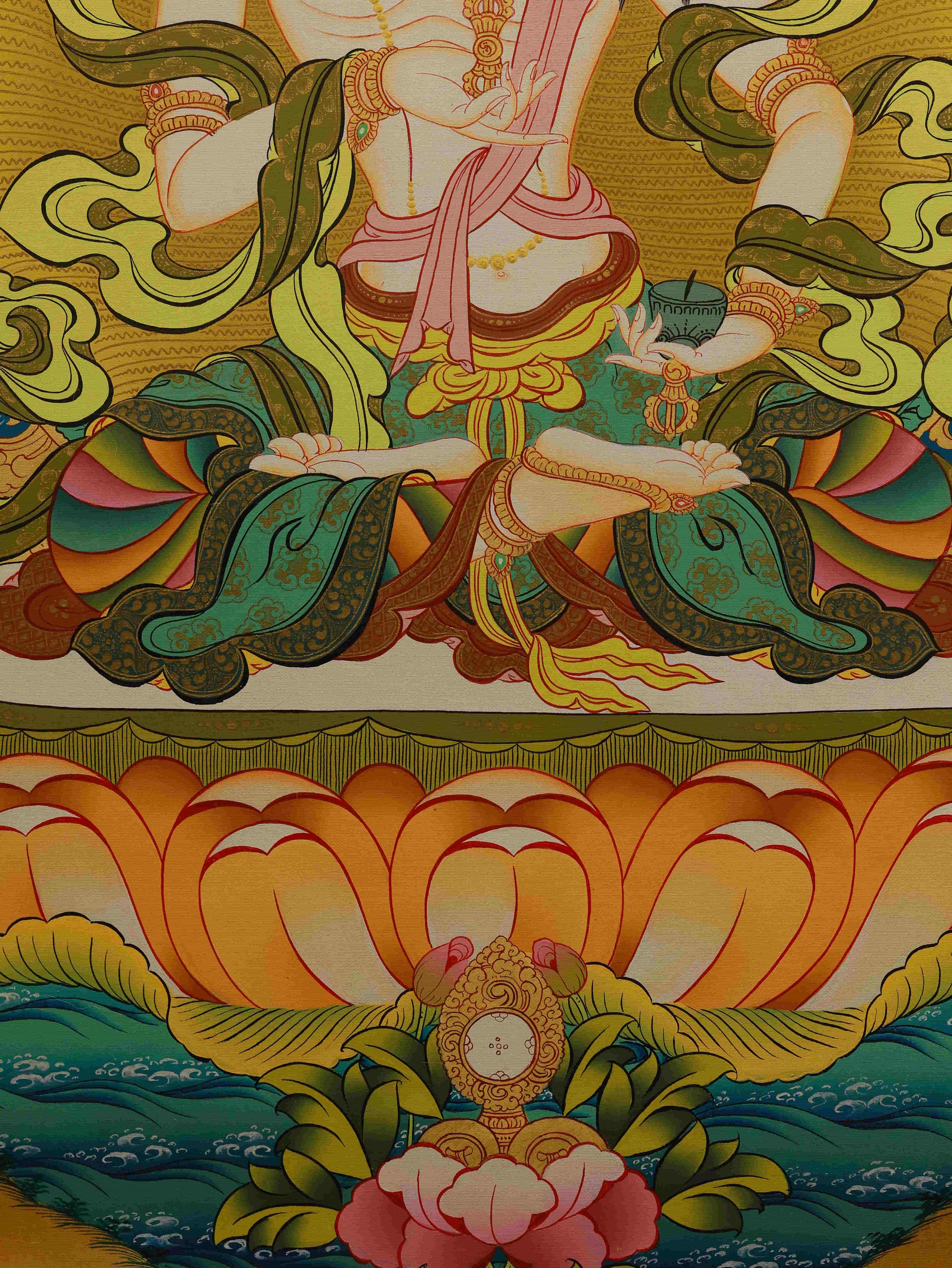 Handcrafted Samantabhadra Thangka painting, Tibetan Buddhist art of compassion and universal virtue.