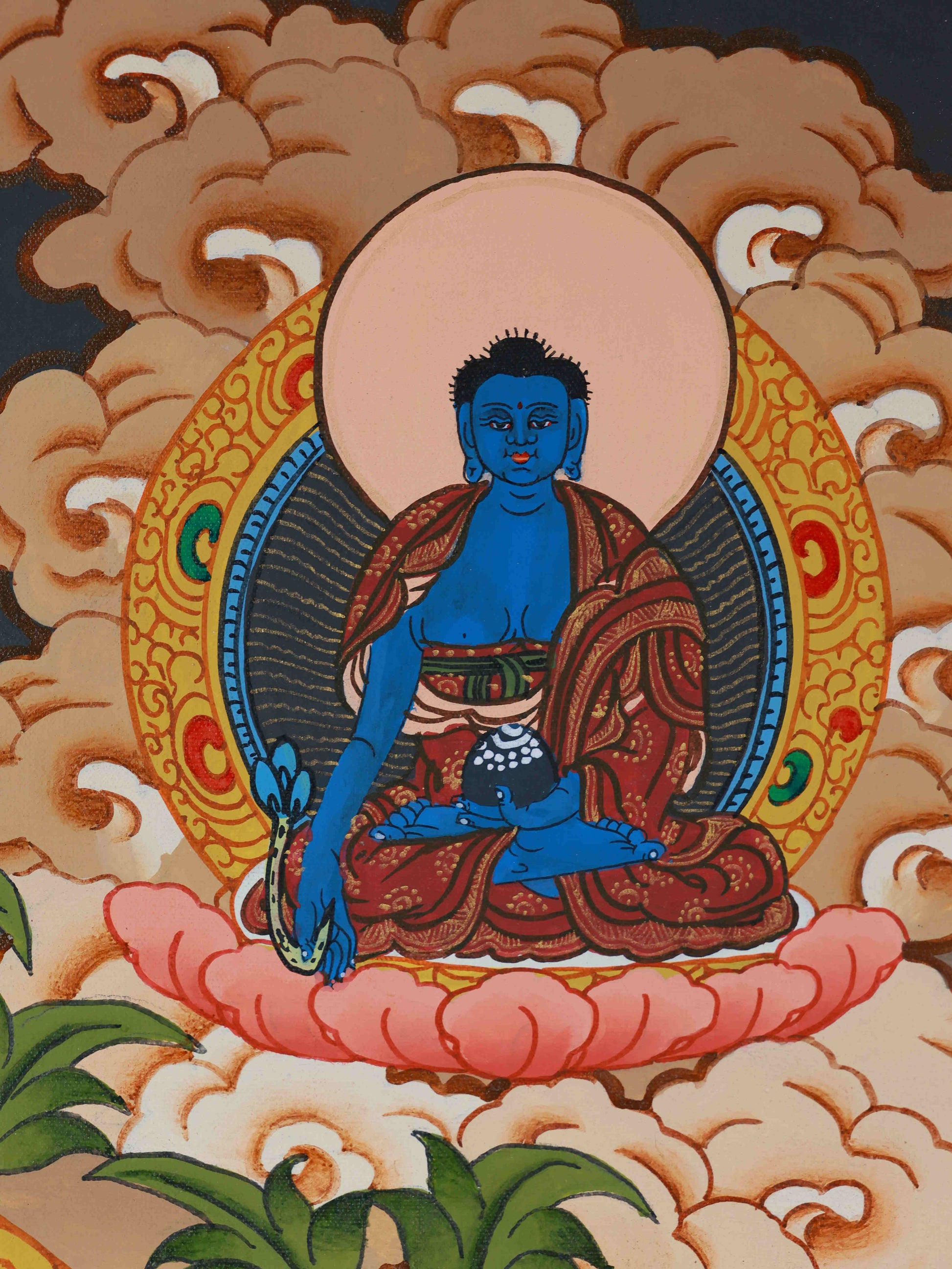 Hand-drawn and hand-painted Shakyamuni Buddha Thangka artwork reflecting authentic Tibetan Buddhist craftsmanship.