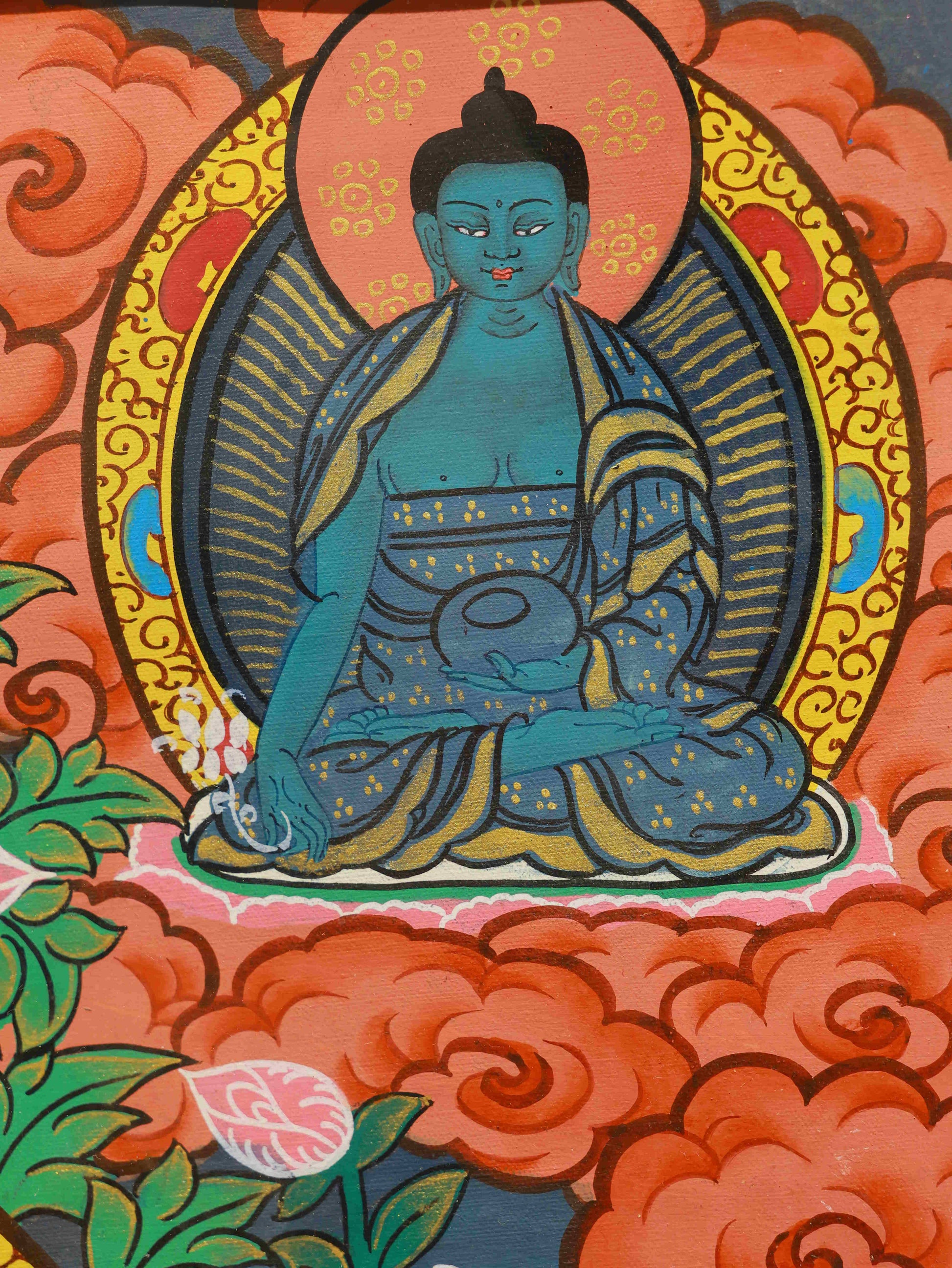 Authentic handcrafted Thangka of Shakyamuni Buddha, a masterpiece of Tibetan Buddhist art.