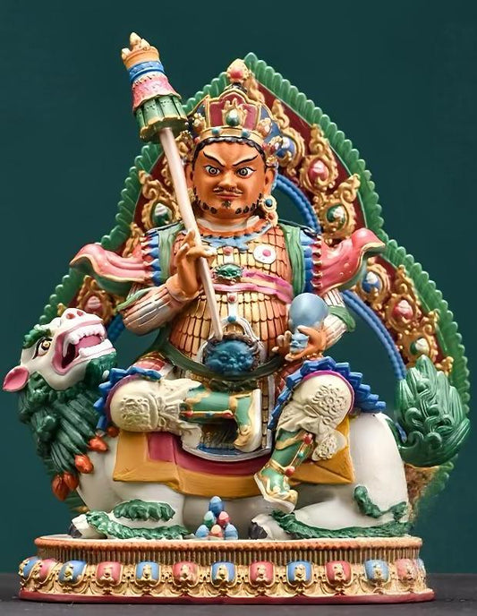Small Tibetan-buddhist Wealth King Buddha statue, handmade with copper and mineral pigments, Tibetan Buddha art sculpture.