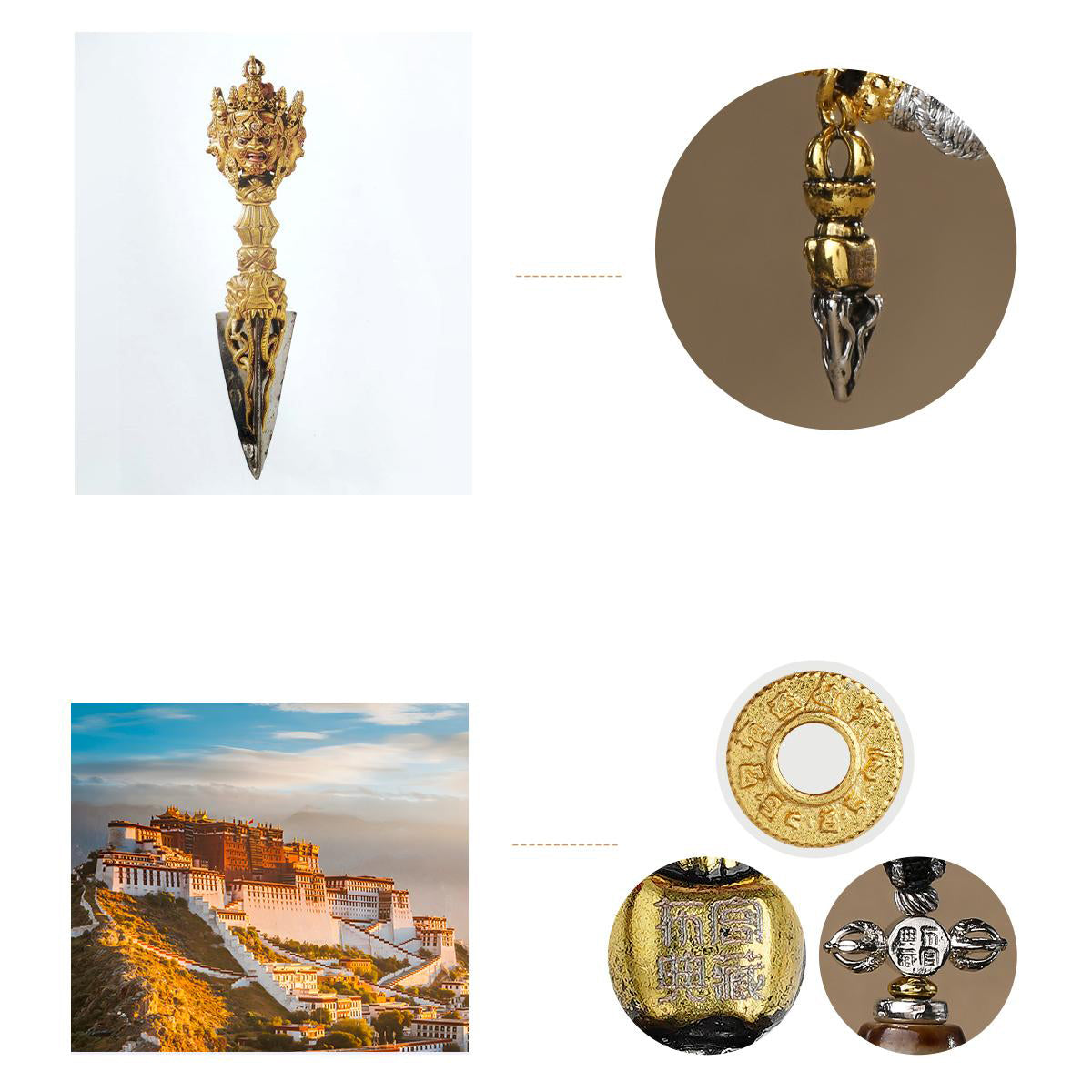 Tibetan Buddhist spiritual necklace with treasure vase Dzi bead and artisanal craftsmanship.