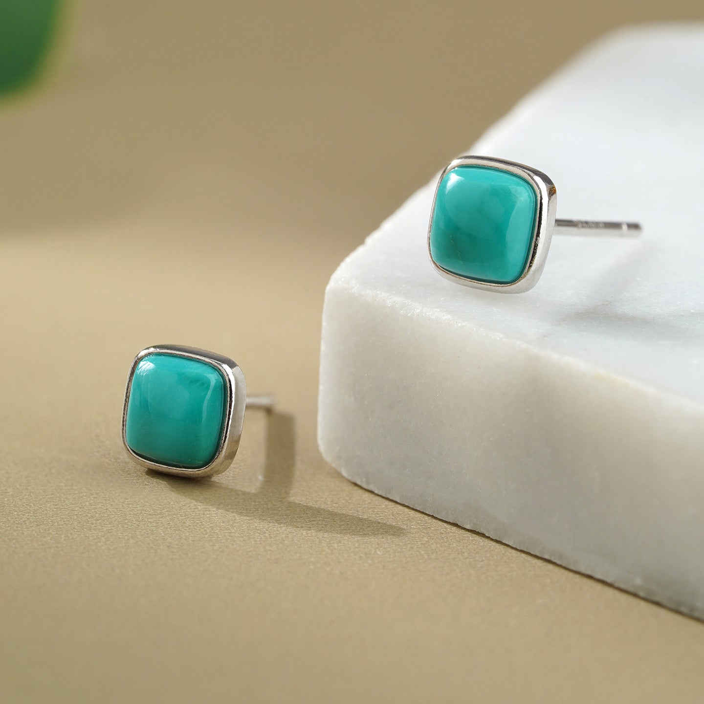 Handmade Tibetan-Buddhist turquoise earrings crafted in 925 silver, inspired by Tibetan Buddha art and spiritual symbolism.