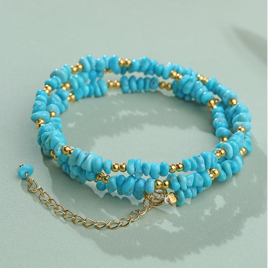 Handmade Tibetan Buddhist turquoise necklace with 925 silver beads symbolizing peace and healing.