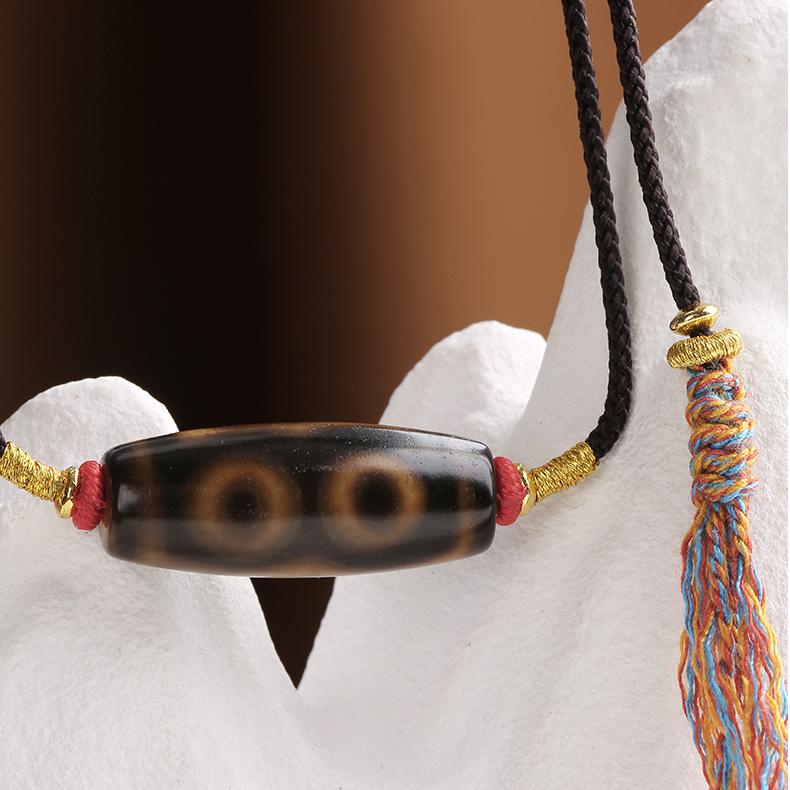 Two Eye Tian Zhu Pendant – Tibetan Buddhist Pendant with Agate and Copper Elements