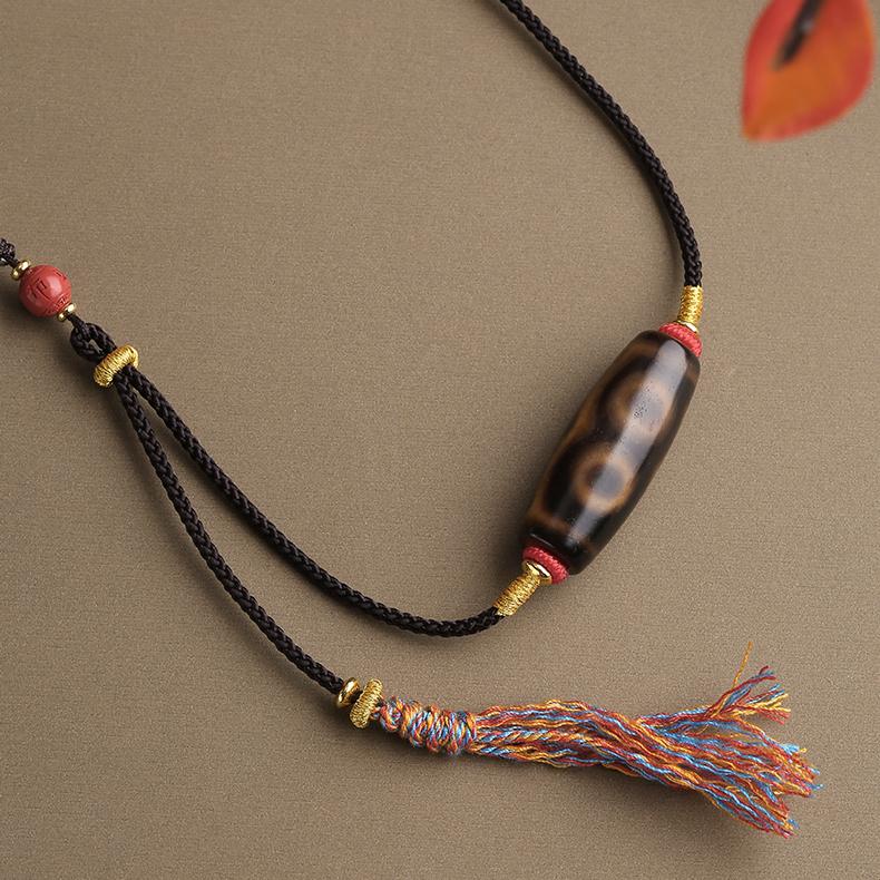 Spiritual Tibetan Buddhist Two Eye Tian Zhu Pendant with Agate and Copper Beads