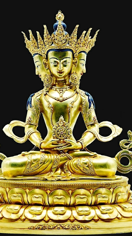 Tibetan Buddhist Vairocana Buddha Statue-Art, gilded and hand-painted with mineral pigments, sacred Tibetan Buddhist statues of universal wisdom