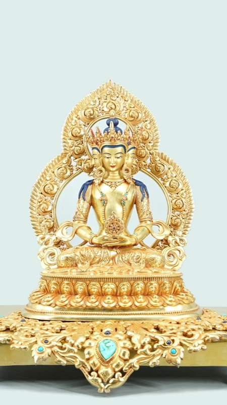 Vairocana Buddha Statue-Art in Tibetan Buddhist tradition, handmade silver gilt statue with mineral pigments, ideal for altar and spiritual spaces