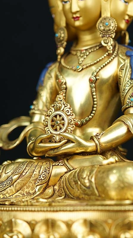 Vairocana Buddha Statue-Art in Tibetan Buddhist tradition, handmade gilt statue with mineral pigments, ideal for shrine and spiritual spaces