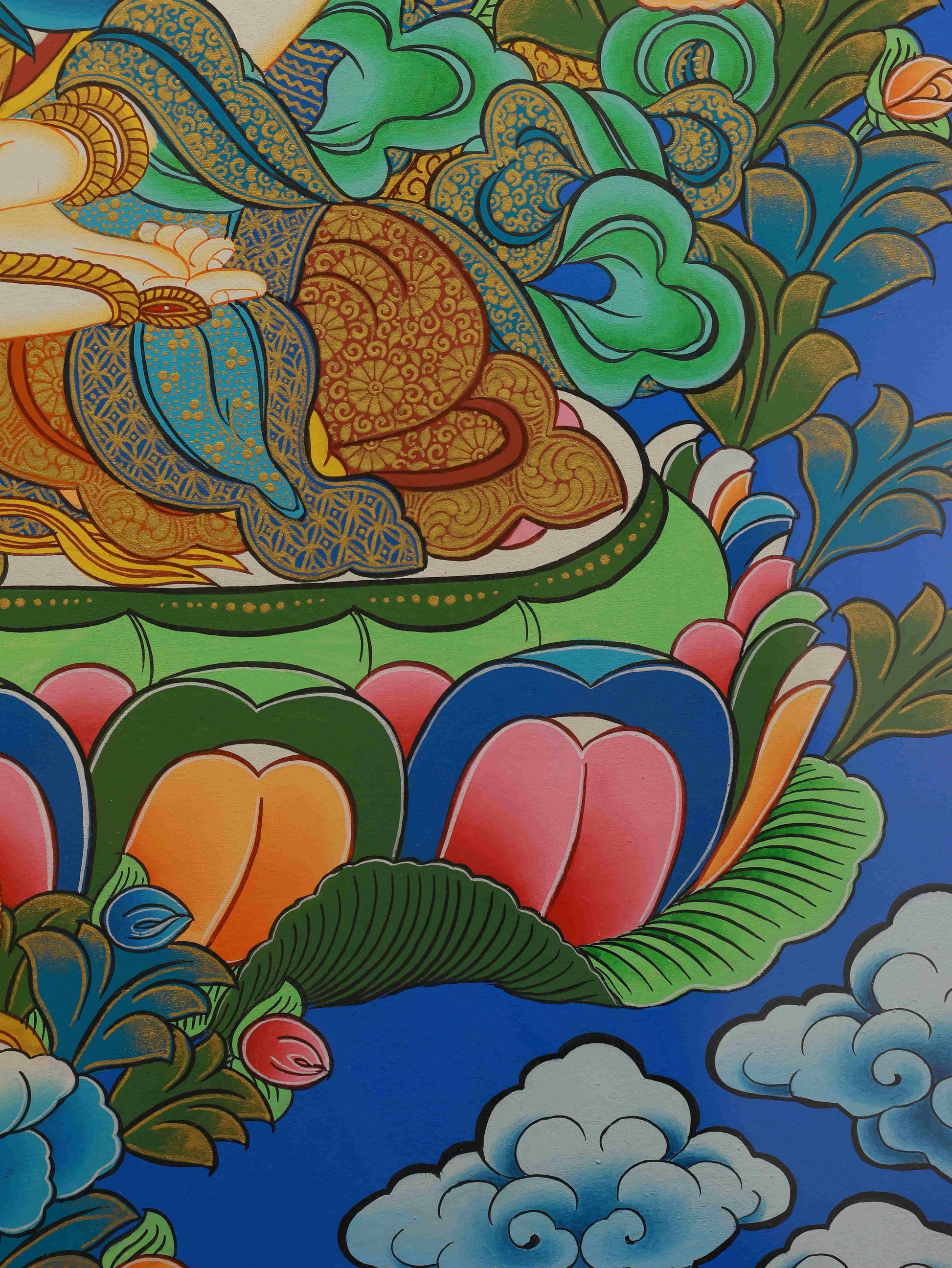 Handmade Tibetan Thangka of Vairocana Buddha for meditation, mindfulness, and blessing.