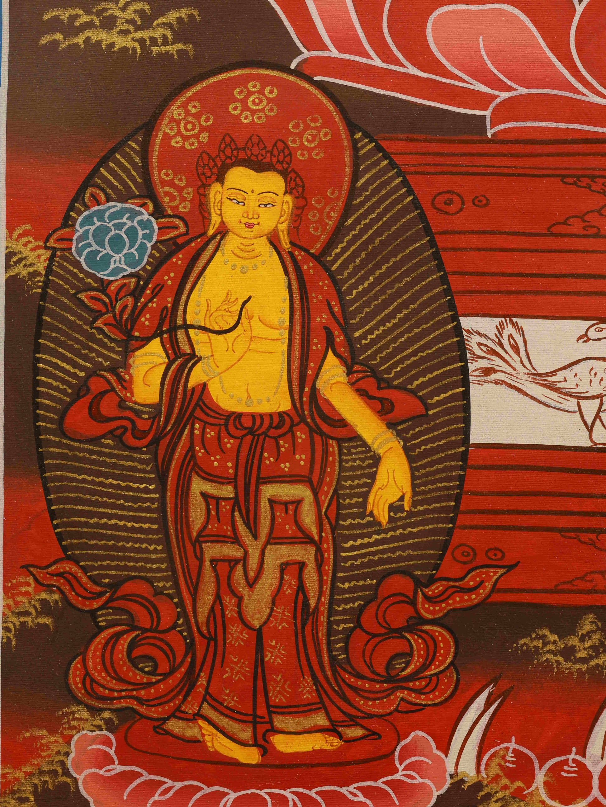 Authentic Tibetan Thangka of Mahavairocana, handcrafted with mineral pigments on traditional canvas.