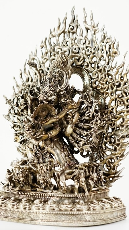 Pure silver Yamantaka Tibetan Buddhist statue, fully handcrafted with mineral pigments, authentic Tibetan Buddhist statues and refined Buddha Statue-Art.