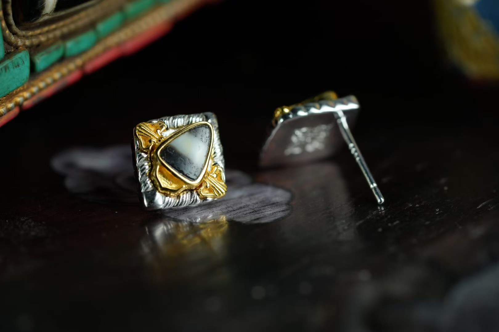 Sterling silver Tibetan Buddhist protective Vajra ear studs handcrafted design