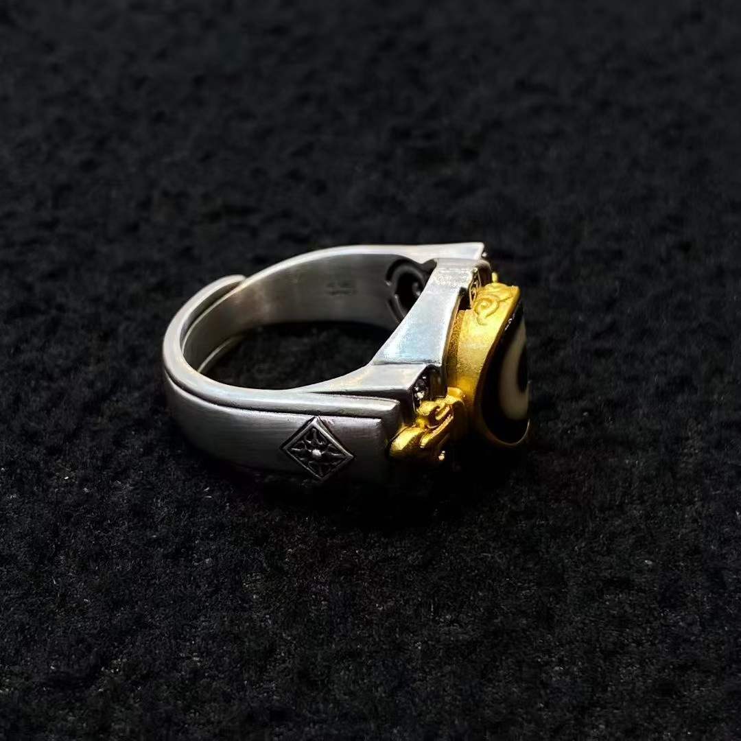 Sterling silver Vajra ring crafted by hand for spiritual protection and wisdom.