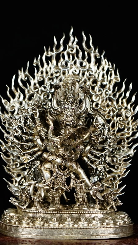 Vajra Bhairava Yamantaka statue in pure silver, handmade Tibetan Buddhist statues with traditional mineral pigments, high-quality Buddha Statue-Art.