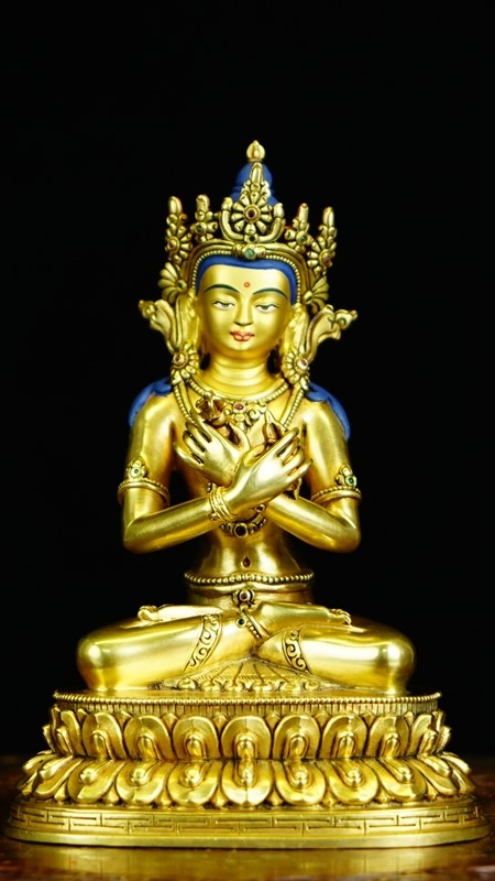 Handcrafted Tibetan Buddhist Vajradhara statue with gilding and mineral materials, Buddha Statue-Art for altar and meditation