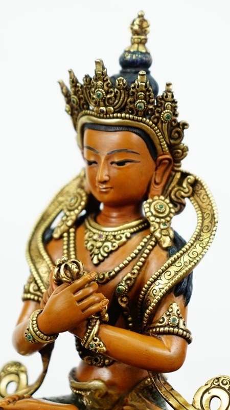 Handcrafted Tibetan Buddhist Vajradhara statue with gilded finish and mineral materials, hand-painted Buddha Statue-Art for altar and meditation